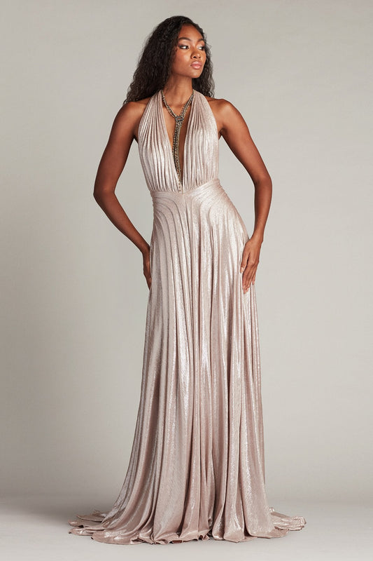 Prom Dresses Pleated Long Formal Metallic Prom Dress Pebble