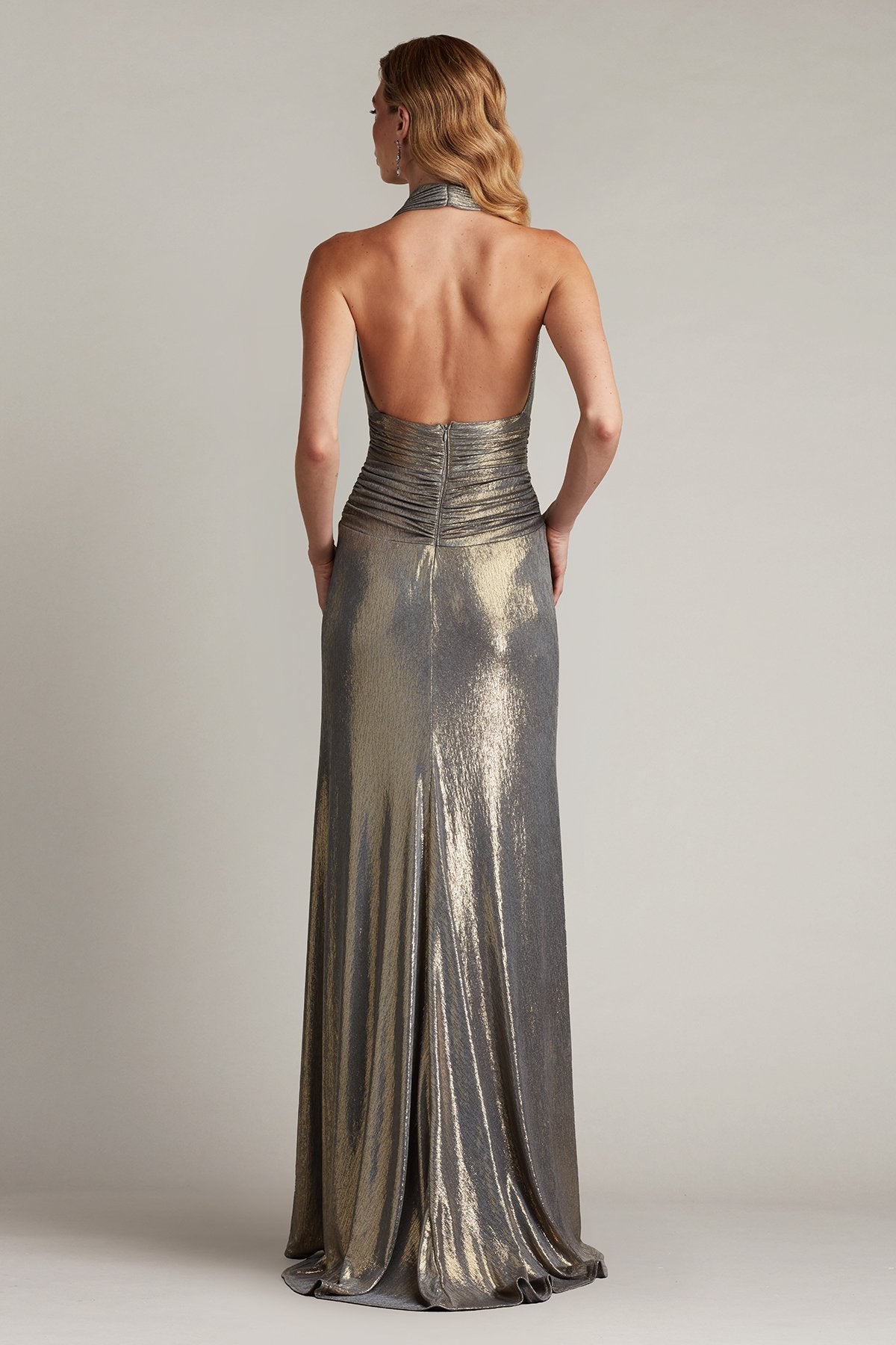 Prom Dresses Prom Long Pleated Formal Metallic Dress Smoke Pearl