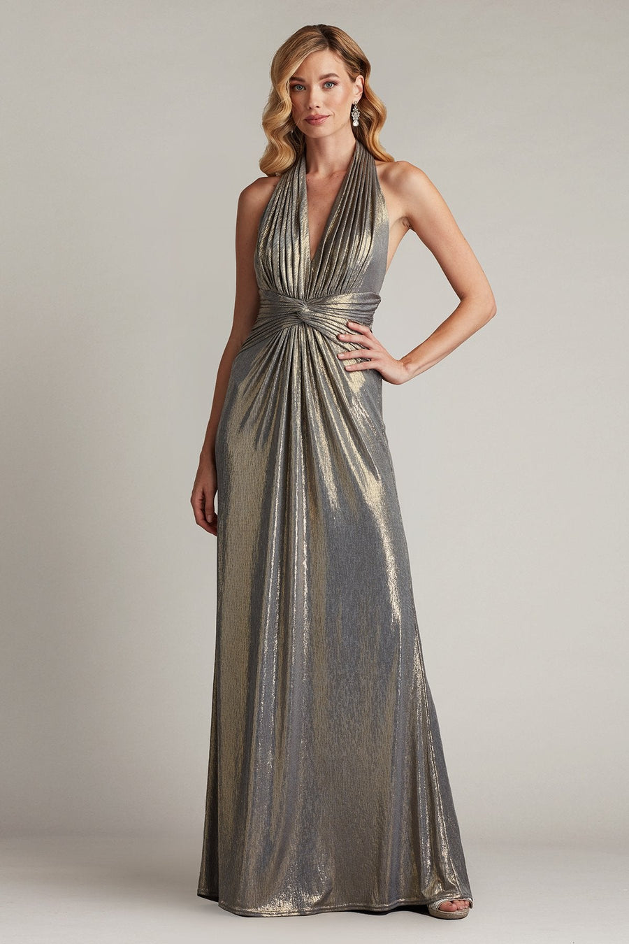 Prom Dresses Prom Long Pleated Formal Metallic Dress Smoke Pearl