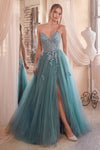 Prom Dresses Long Formal A Line Corset Applique Prom Dress Dusty Teal