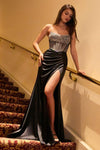 Prom Dresses Long Fitted Slit Prom Corset Formal Dress Black