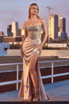 Prom Dresses Long Fitted Slit Prom Corset Formal Dress Champagne
