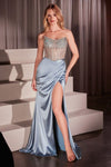 Prom Dresses Long Fitted Slit Prom Corset Formal Dress Dusty Blue