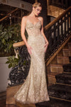 Prom Dresses Fitted Long Formal Glitter Print Prom Gown Champagne Gold