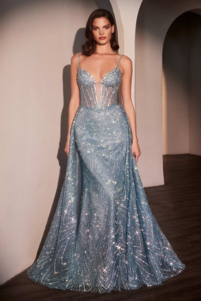 Prom Dresses Long Formal Printed Prom Overskirt Dress Dusty Blue