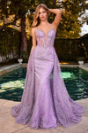 Prom Dresses Long Formal Printed Prom Overskirt Dress Lavender