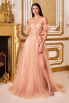 Prom Dresses Long Ball Gown Layered Formal Floral Prom Dress Blush