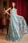 Prom Dresses Sequin Long Formal Floral Print Prom Dress Sage