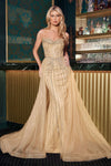 Prom Dresses Long Layered Overskirt Formal Prom Dress Gold
