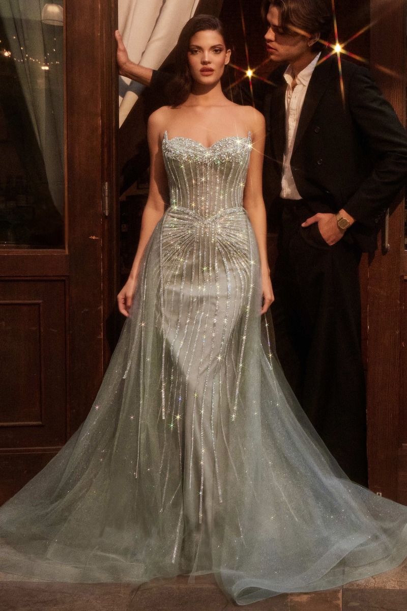 Prom Dresses Long Layered Overskirt Formal Prom Dress Sage