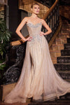 Prom Dresses Long Layered Overskirt Formal Prom Dress Silver Nude