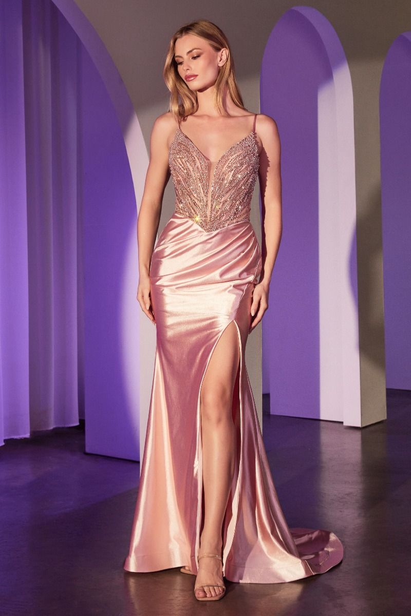 Prom Dresses Long Fitted Formal Glitter Prom Dress Rose Gold