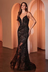 Prom Dresses Fitted Lace Long Formal Beaded Prom Dress Black Nude
