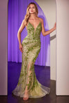 Prom Dresses Fitted Lace Long Formal Beaded Prom Dress Greenery