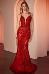 Prom Dresses Fitted Lace Long Formal Beaded Prom Dress Red