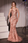 Prom Dresses Fitted Lace Long Formal Beaded Prom Dress Rose Gold