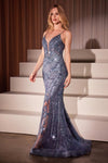 Prom Dresses Fitted Lace Long Formal Beaded Prom Dress Smoky Blue