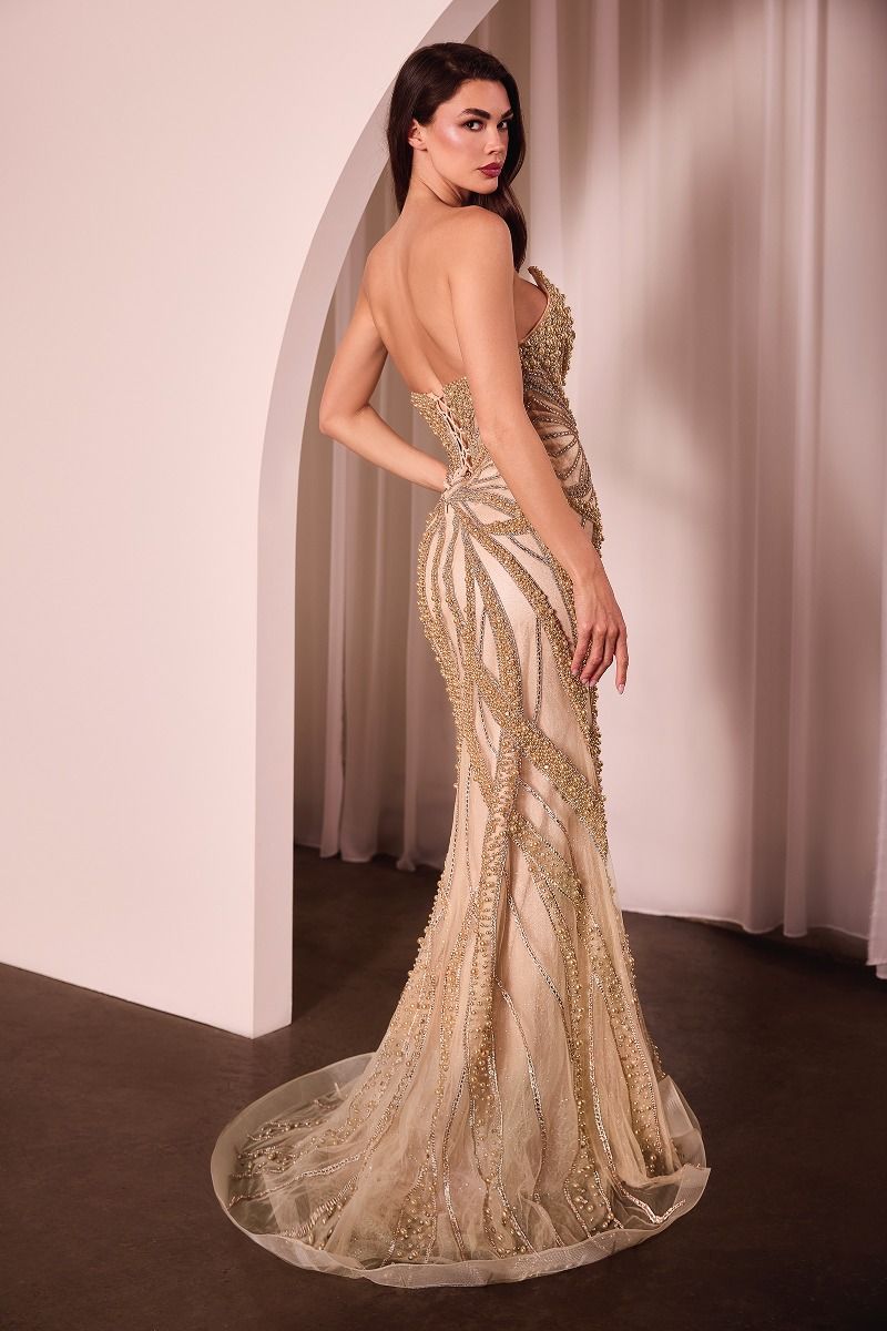 Prom Dresses Fitted Formal Long Prom Dress Gold