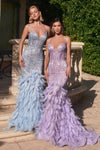 Prom Dresses Feather Beaded Formal Prom Long Mermaid Dress Lavender