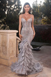 Prom Dresses Feather Beaded Formal Prom Long Mermaid Dress Silver/Nude