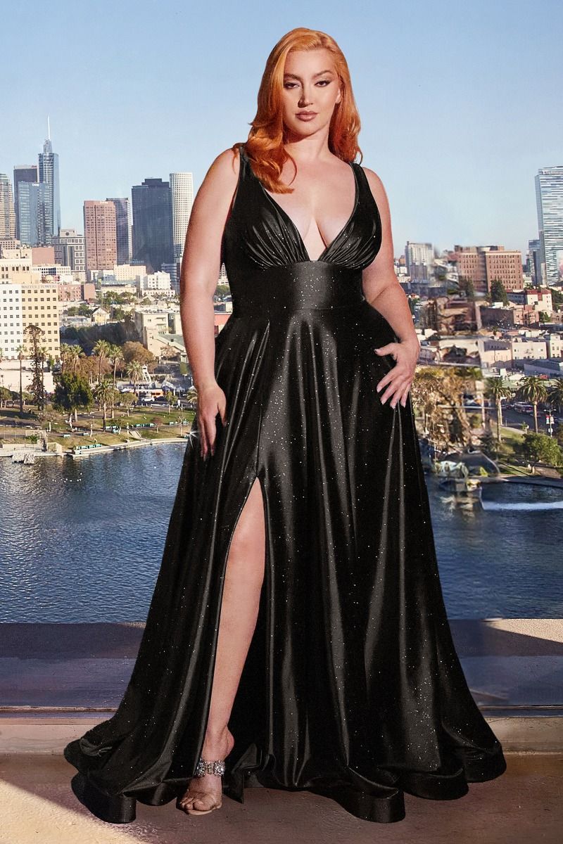 Plus Size Dresses Long Glitter Plus Size Formal Prom Dress Black