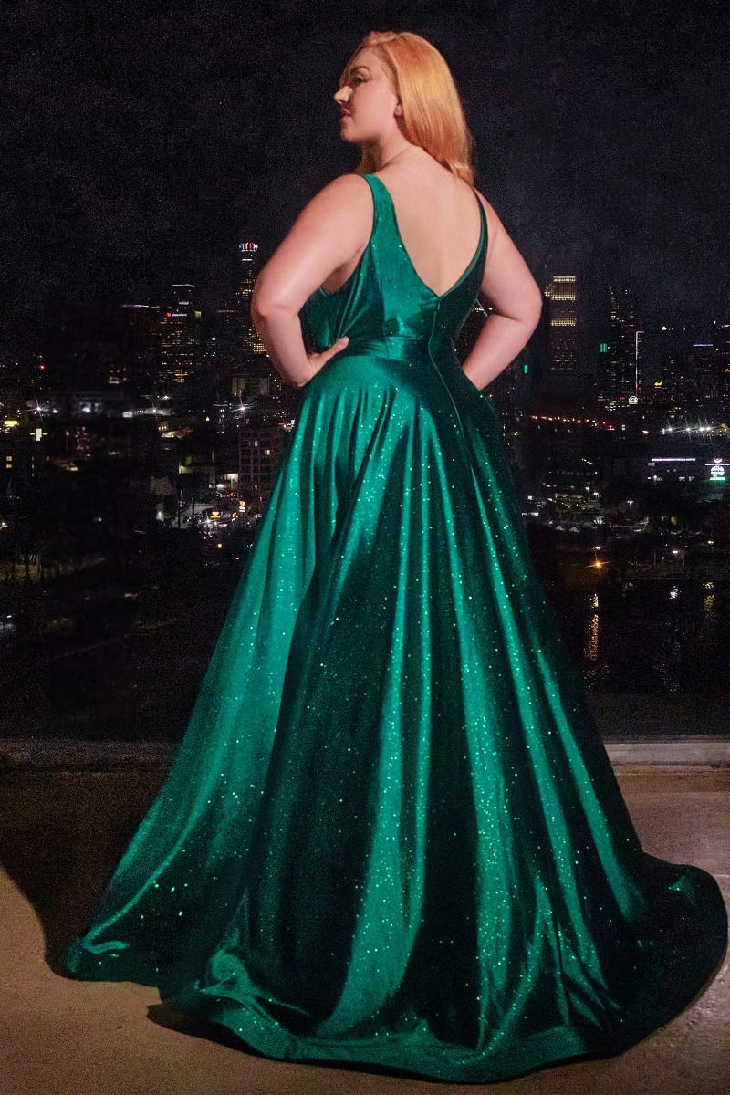 Plus Size Dresses Long Glitter Plus Size Formal Prom Dress Emerald