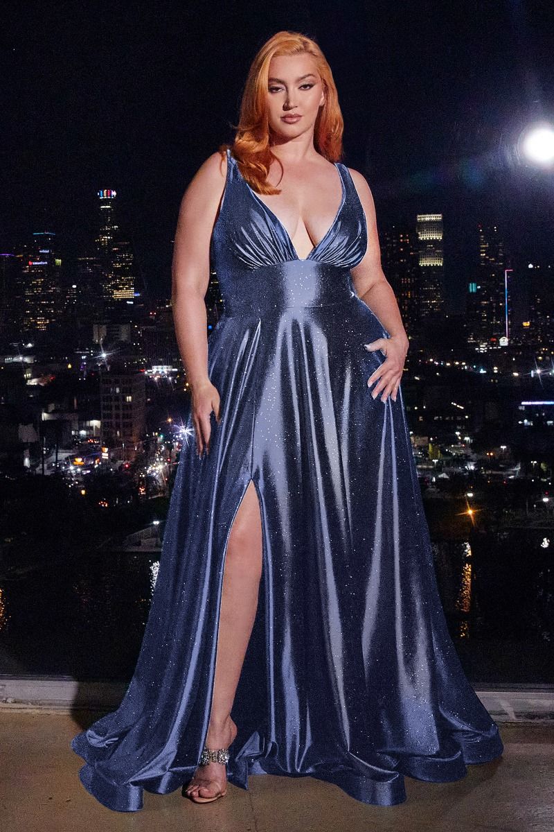 Plus Size Dresses Long Glitter Plus Size Formal Prom Dress Smoky Blue