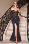 Prom Dresses Fitted Long Feather Formal Evening Prom Dress Black/Nude
