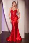 Prom Dresses Long Fitted Formal Applique Prom Gown Red