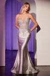 Prom Dresses Long Fitted Formal Applique Prom Gown Silver