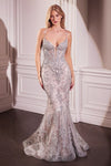 Prom Dresses Long Mermaid Formal Prom Beaded Lace Dress Silver