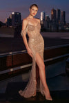 Prom Dresses Formal Long Beaded Fringe Prom Dress Mocha Gold