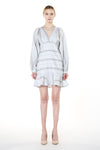 Cocktail Dresses Long Sleeve V Neck Ruffle Mini Dress Grey