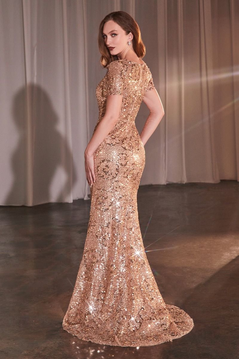 Mother of the Bride Dresses Floral Long Sequin Formal Mother of the Bride Dress Rose Gold