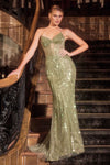 Prom Dresses Sequin Fitted Long Formal Beaded Prom Gown Greenery