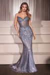 Prom Dresses Sequin Fitted Long Formal Beaded Prom Gown Smoky Blue