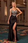 Prom Dress Fitted Slit Long Formal Prom Dress Black