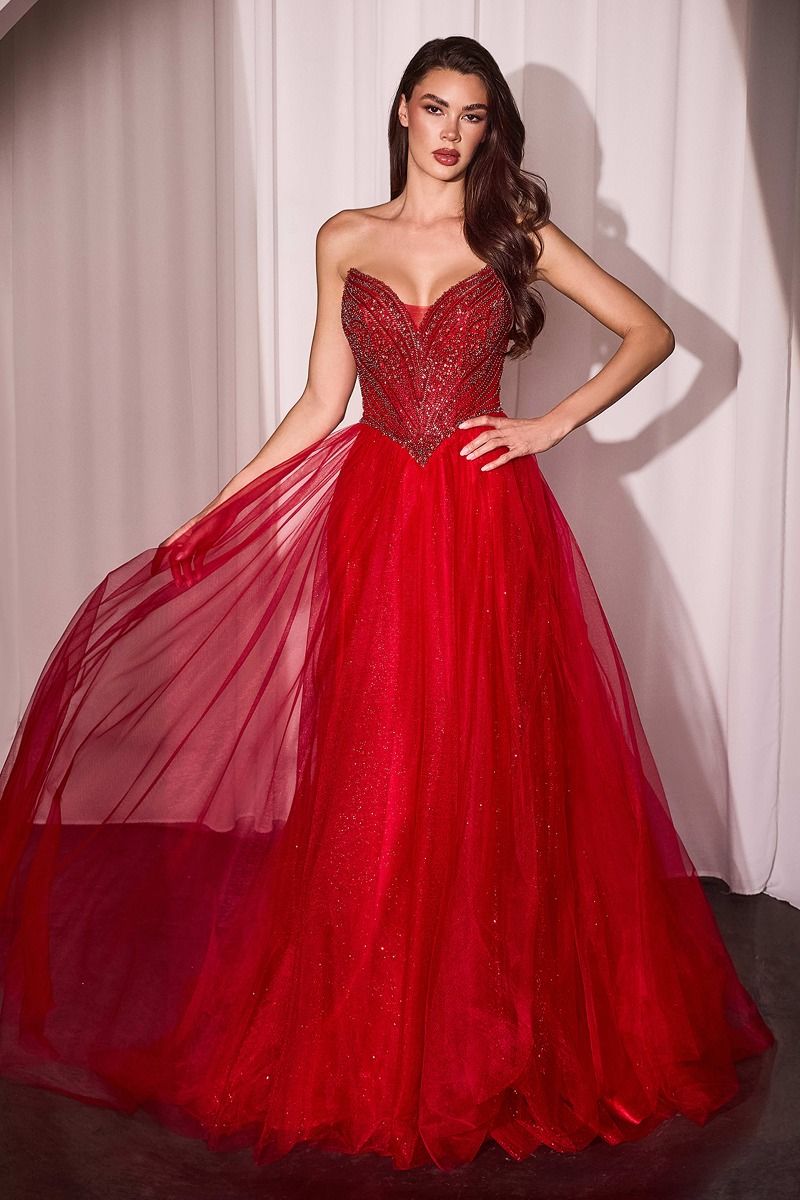 Prom Dresses Long A Line Formal Prom Beaded Dress Red