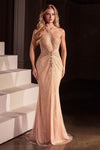 Prom Dresses Prom Fitted Slit Formal Beaded Long Gown Champagne