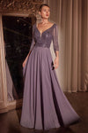 Formal Dresses LaDivine CC446 Long Formal A Line Beaded Evening Dress English Violet