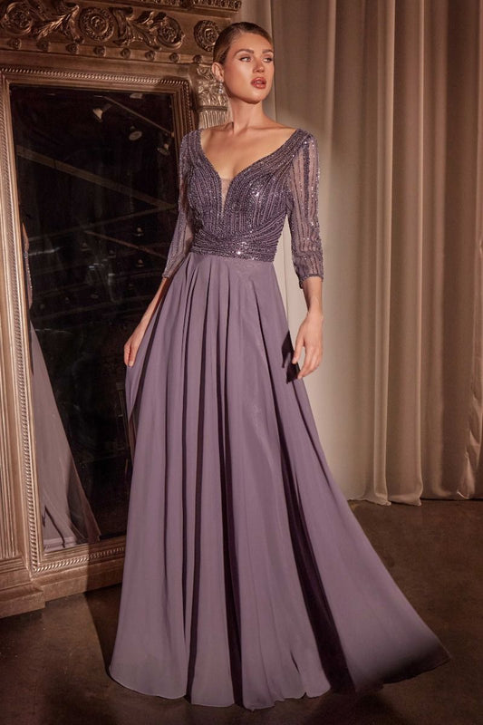 Formal Dresses LaDivine CC446 Long Formal A Line Beaded Evening Dress English Violet