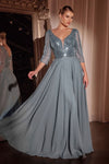 Formal Dresses LaDivine CC446 Long Formal A Line Beaded Evening Dress Smoky Blue