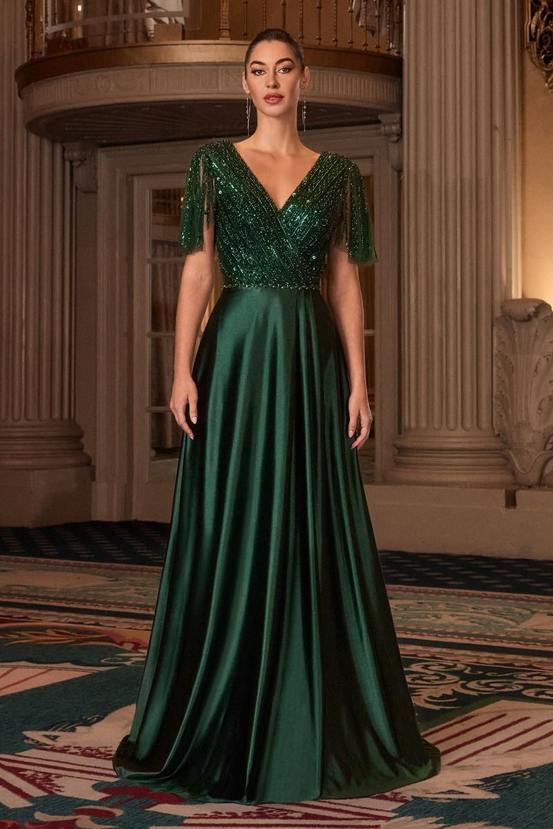Mother of the Bride Dresses A Line Long Formal Beaded Mother of the Bride Dress Emerald