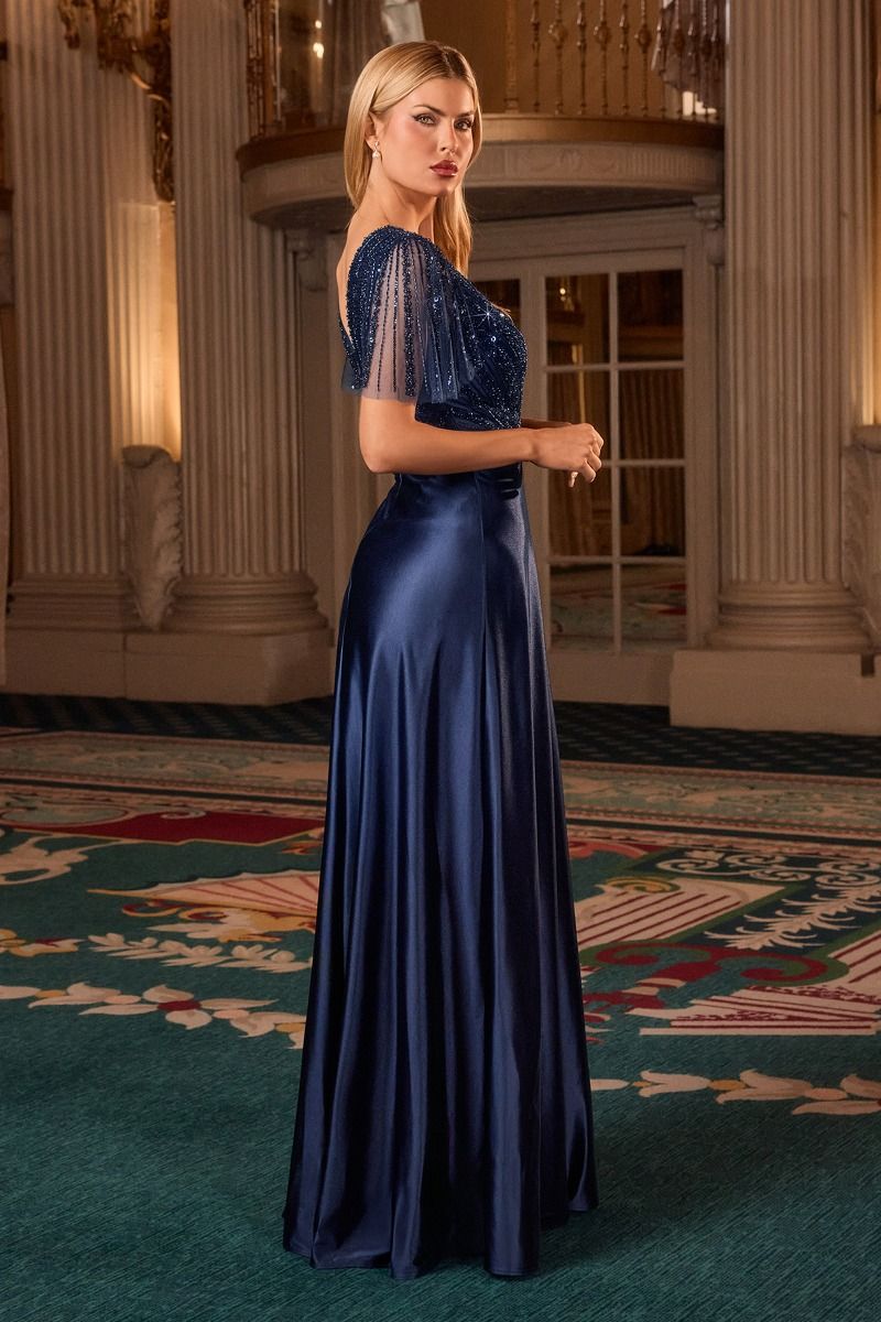 Mother of the Bride Dresses A Line Long Formal Beaded Mother of the Bride Dress Navy