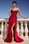 Long Fitted Slit Formal Glitter Prom DressDeep Red