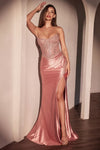 Long Fitted Slit Formal Glitter Prom DressDusty Rose