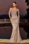 Prom Dresses Prom Beaded Long Formal Fitted Evening Gown Silver Nude