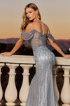 Prom Dresses Prom Beaded Long Formal Fitted Evening Gown Smoky Blue