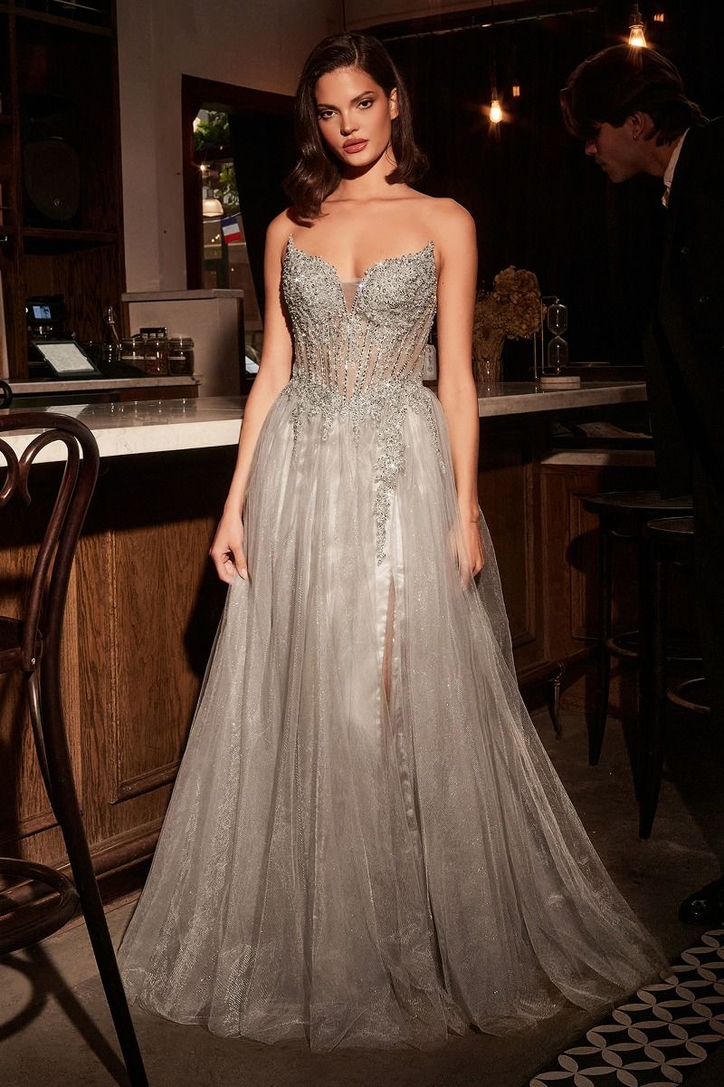 Prom Dresses A Line Long Layered Prom Dress Silver