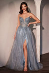Prom Dresses A Line Long Layered Prom Dress Smoky Blue